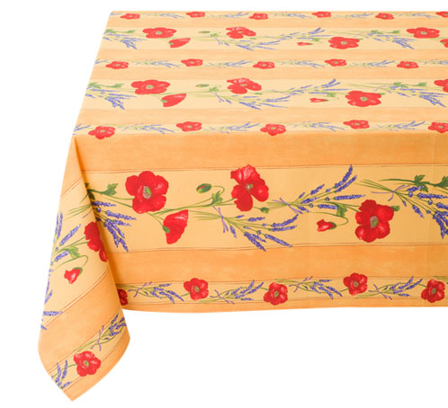 Tablecloth coated or cotton linear Coquelicots Lavandes. yellow